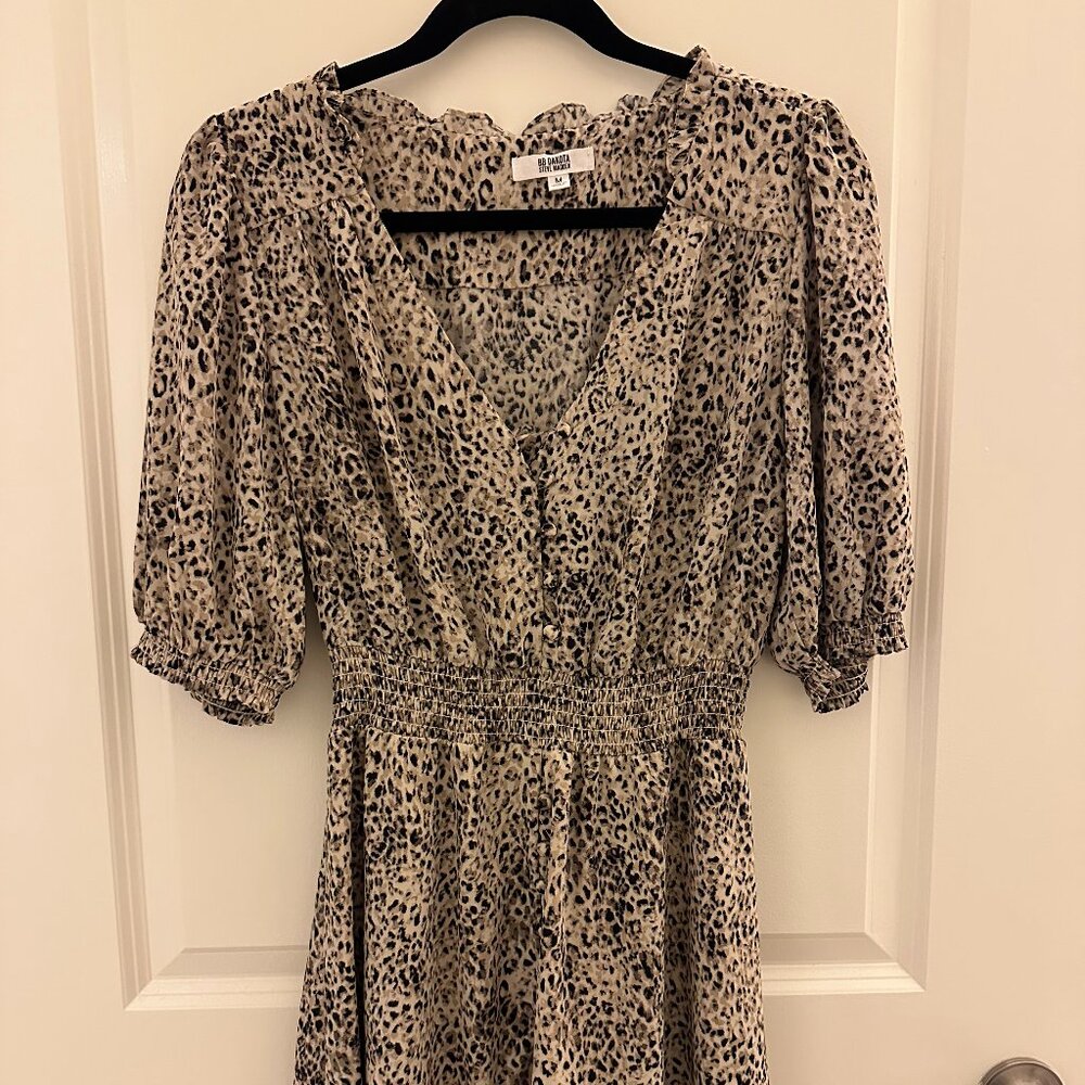 BB Dakota Steve Madden Taupe Leopard Print Meow Or Later Mini Dress - Medium